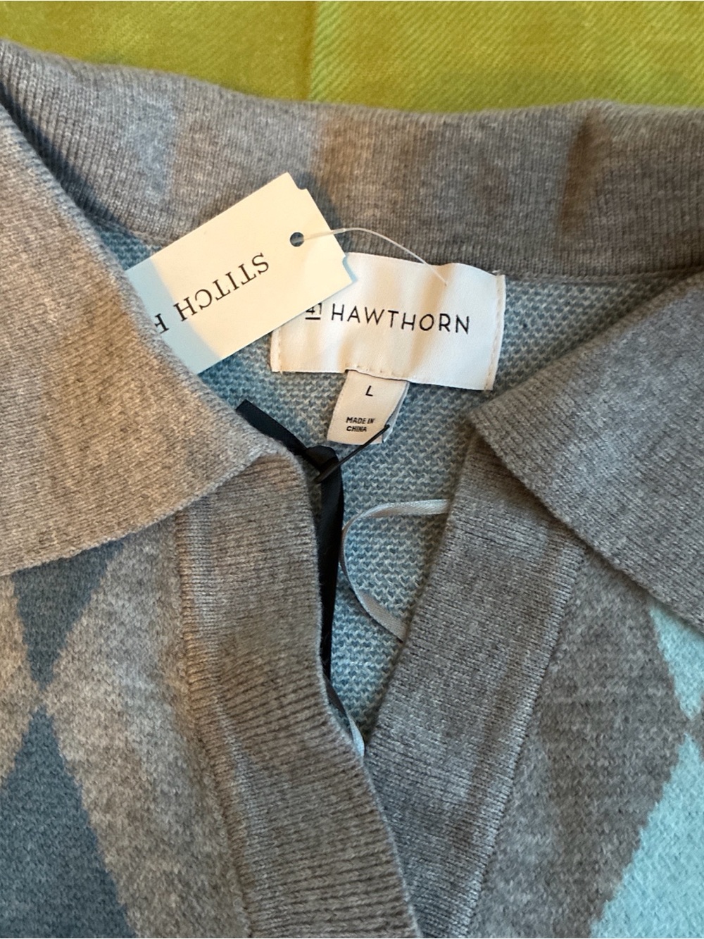 Women's Gray Argyle Polo Sweater
